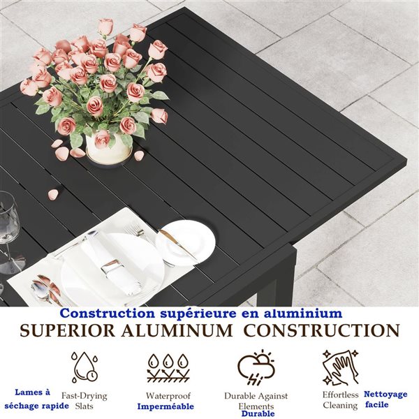 Mondawe Extendable Aluminum Patio Dining Table 97 x 33-in - Black