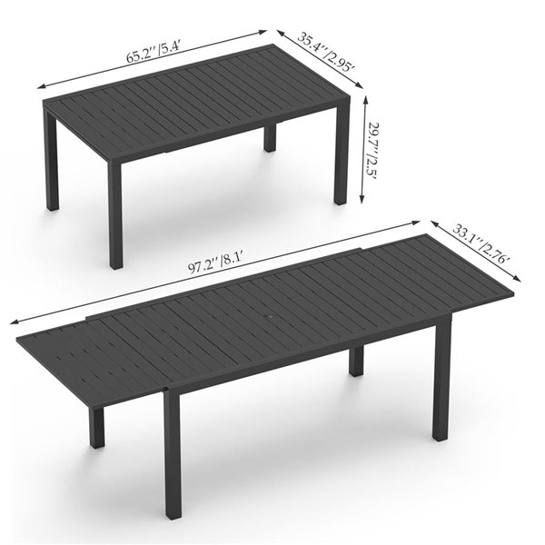 Mondawe Extendable Aluminum Patio Dining Table 97 x 33-in - Black