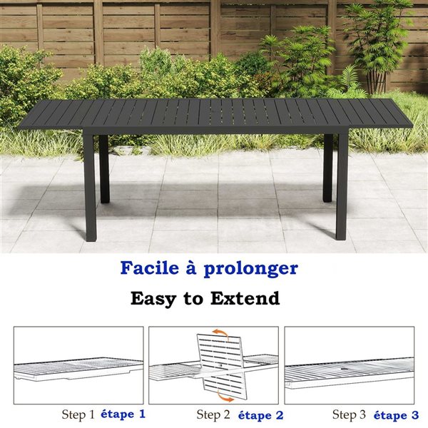 Mondawe Extendable Aluminum Patio Dining Table 97 x 33-in - Black