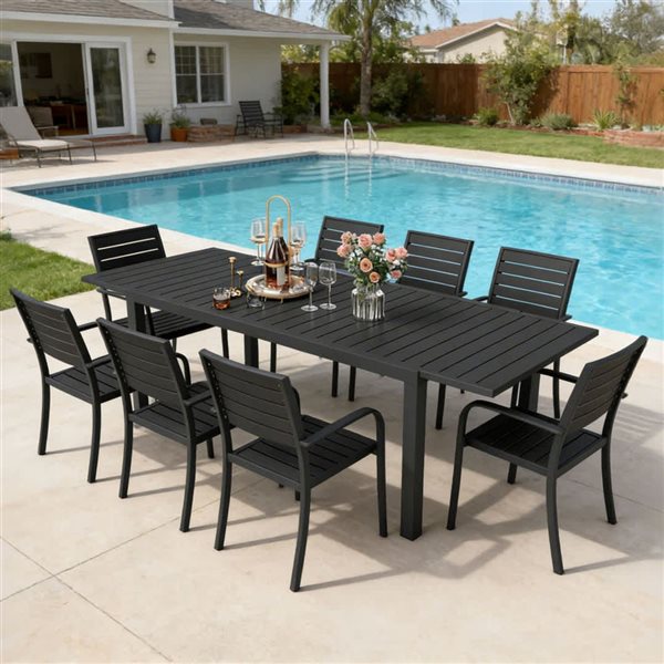 Mondawe Extendable Aluminum Patio Dining Table 97 x 33-in - Black
