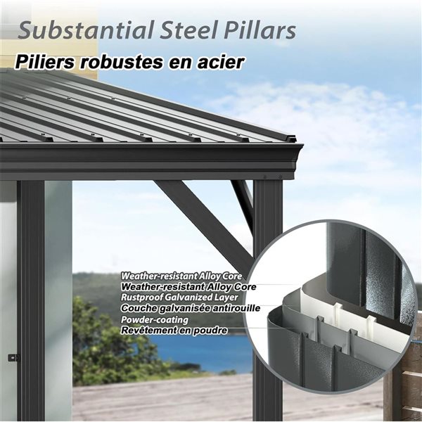 Mondawe 10 x 14-ft Metal Wall Mounted Gazebo - Grey