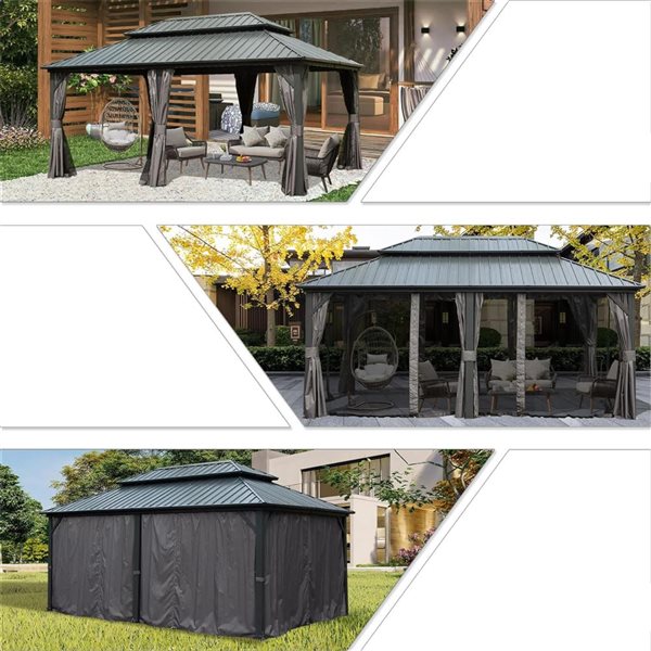 Mondawe 12 x 18-ft Metal Gazebo - Grey