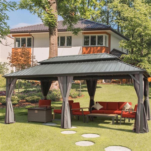 Mondawe 12 x 18-ft Metal Gazebo - Grey