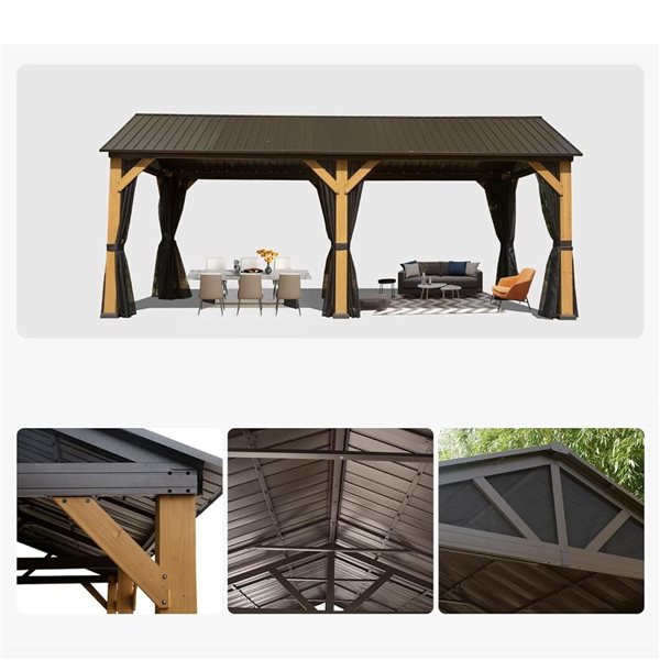 Mondawe 12 x 20-ft Brown Metal Gazebo with Cedar Wood Frame