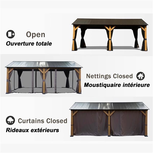 Mondawe 12 x 20-ft Brown Metal Gazebo with Cedar Wood Frame