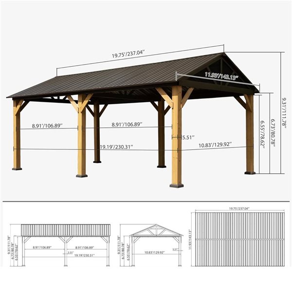 Mondawe 12 x 20-ft Brown Metal Gazebo with Cedar Wood Frame
