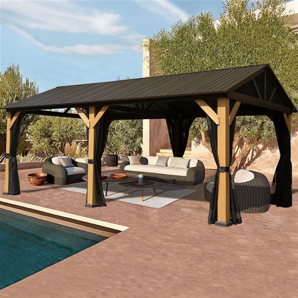 Mondawe 12 x 20-ft Brown Metal Gazebo with Cedar Wood Frame