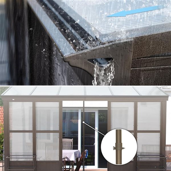 Mondawe 10 x 12-ft Wall Mounted Solarium w/ PC Hardtop Roof and 2 Lockable Sliding Doors - Brown