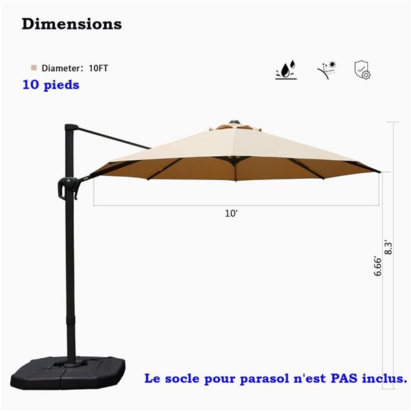 Mondawe 10-ft Octagon Patio Cantilever Umbrella - Tan