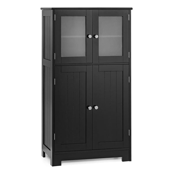 Costway Black Bathroom Floor Storage Cabinet Kitchen Cupboard with Doors and Adjustable Shelf