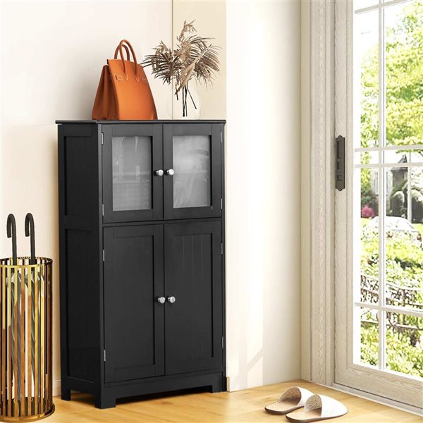 Costway Black Bathroom Floor Storage Cabinet Kitchen Cupboard with Doors and Adjustable Shelf