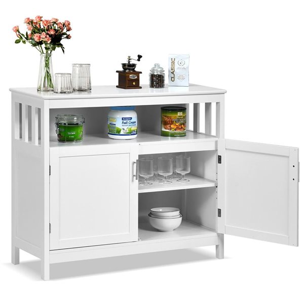 Costway White Kitchen Buffet Server Sideboard Storage Cabinet with 2 Doors and Shelf