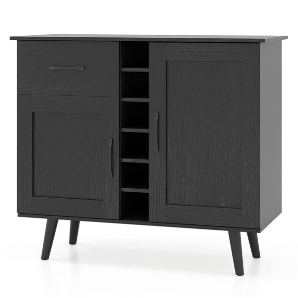 Costway Black 2-Door Wine Bar Cabinet Kitchen Sideboard Buffet