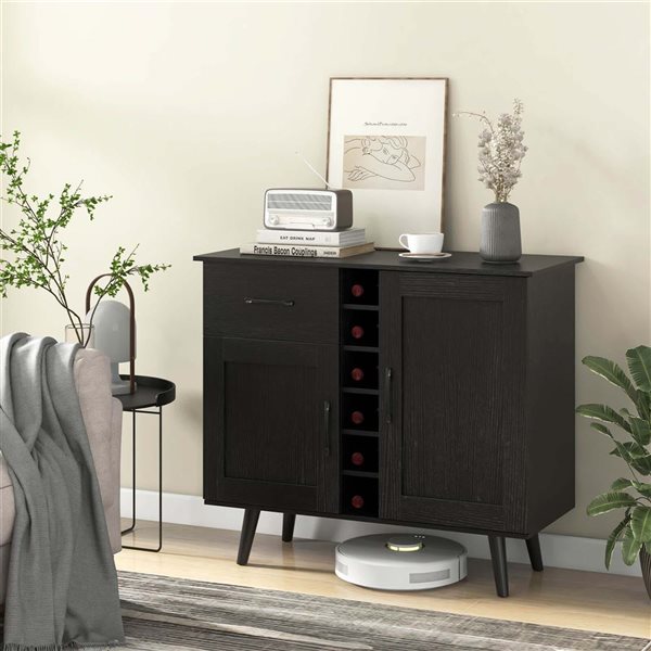 Costway Black 2-Door Wine Bar Cabinet Kitchen Sideboard Buffet