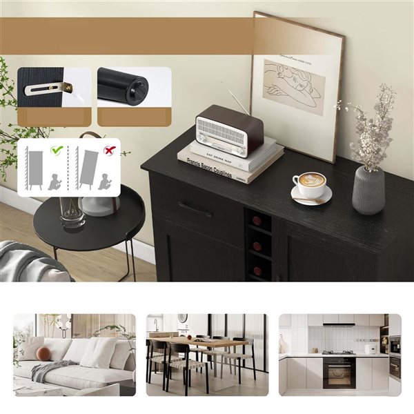 Costway Black 2-Door Wine Bar Cabinet Kitchen Sideboard Buffet