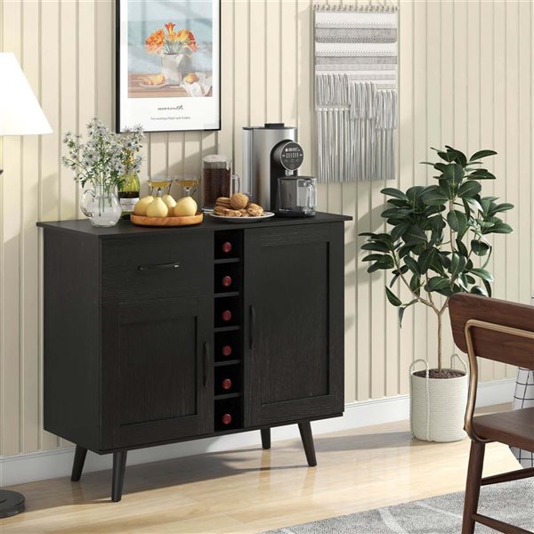 Costway Black 2-Door Wine Bar Cabinet Kitchen Sideboard Buffet