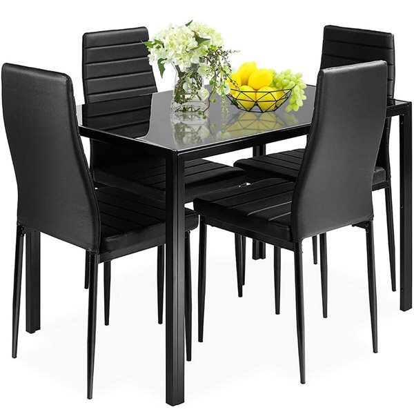 Costway 5pcs Kitchen Dining Set Glass Metal Table and 4 Chairs Breakfast Furniture