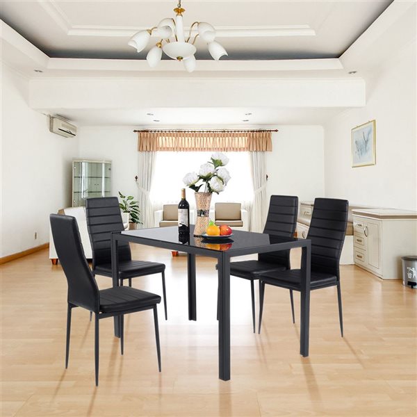 Costway 5pcs Kitchen Dining Set Glass Metal Table and 4 Chairs Breakfast Furniture