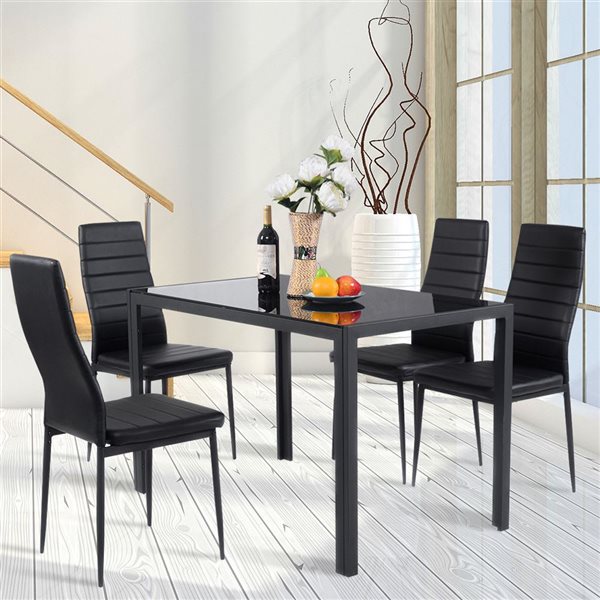 Costway 5pcs Kitchen Dining Set Glass Metal Table and 4 Chairs Breakfast Furniture