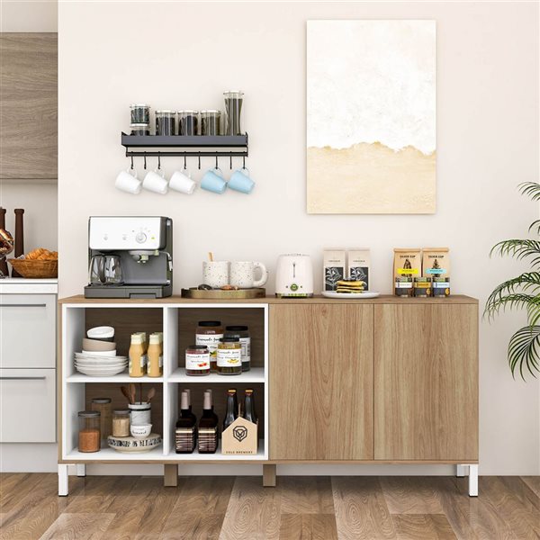 Costway 63-in Brown Buffet Sideboard Kitchen Storage Cabinet