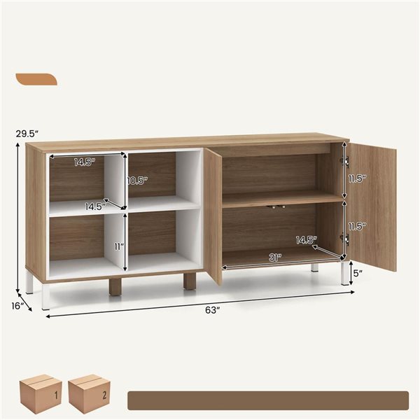 Costway 63-in Brown Buffet Sideboard Kitchen Storage Cabinet