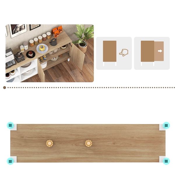 Costway 63-in Brown Buffet Sideboard Kitchen Storage Cabinet