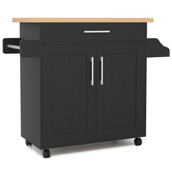 Kitchen Rack Rona Costway 44-in Black Rolling Kitchen Cart with Drawer Adjustable Shelf ...