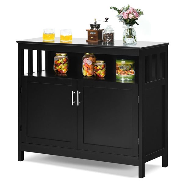 Costway Black Kitchen Buffet Server Sideboard Storage Cabinet with 2 Doors and Shelf