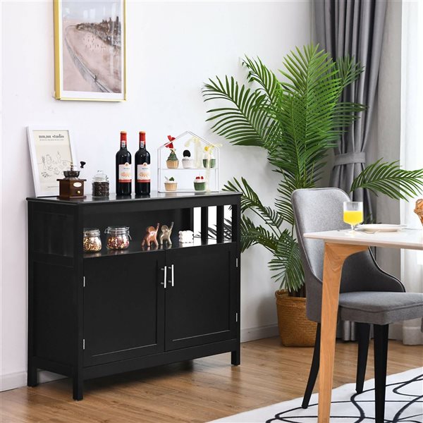 Costway Black Kitchen Buffet Server Sideboard Storage Cabinet with 2 Doors and Shelf