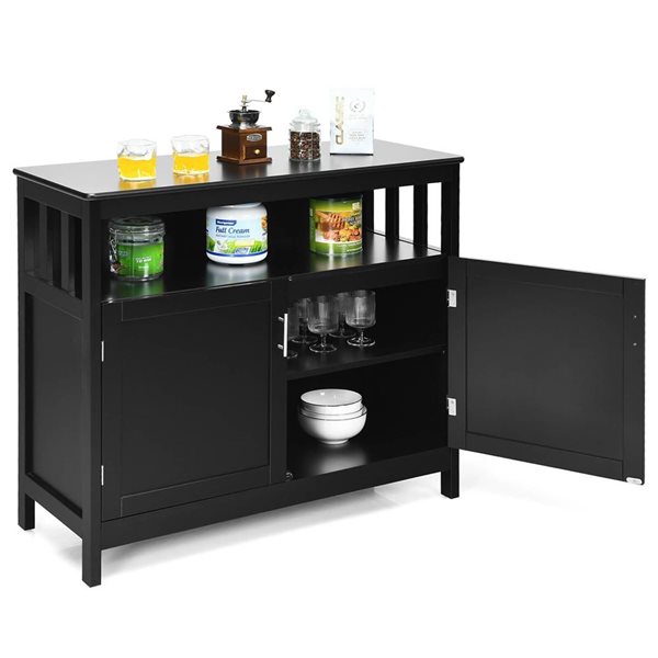 Costway Black Kitchen Buffet Server Sideboard Storage Cabinet with 2 Doors and Shelf