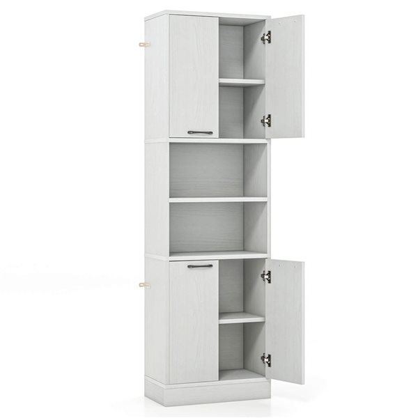 Costway Oak White 75-in Bathroom Storage Cabinet with 4 Doors and 2 Open Compartments Freestanding
