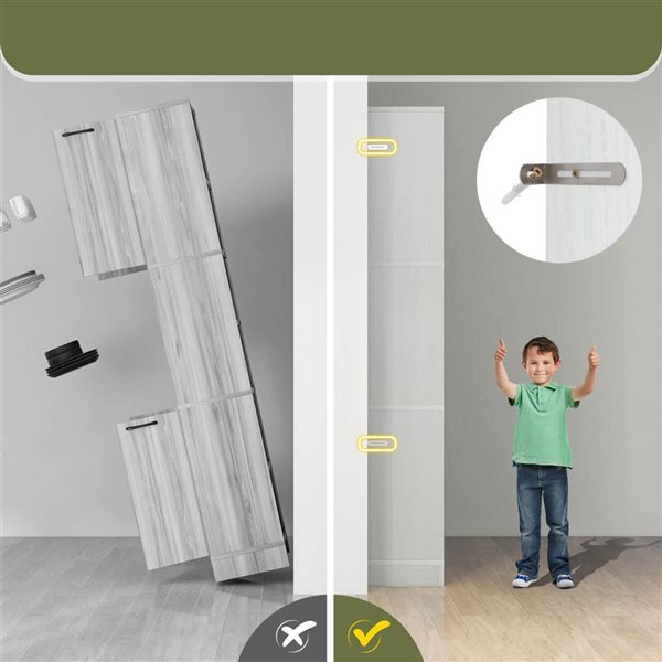 Costway Oak White 75-in Bathroom Storage Cabinet with 4 Doors and 2 Open Compartments Freestanding