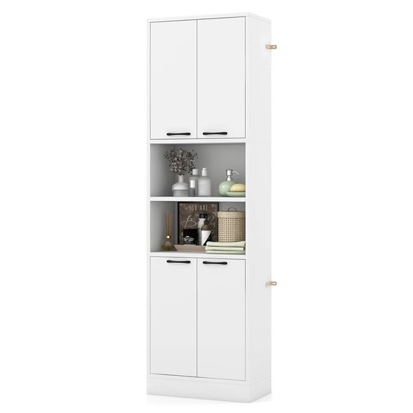 Costway White 75-in Bathroom Storage Cabinet with 4 Doors and 2 Open Compartments Freestanding