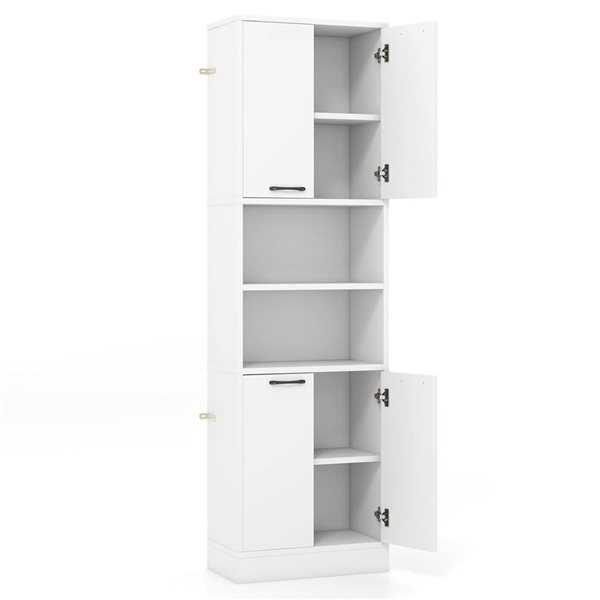Costway White 75-in Bathroom Storage Cabinet with 4 Doors and 2 Open Compartments Freestanding