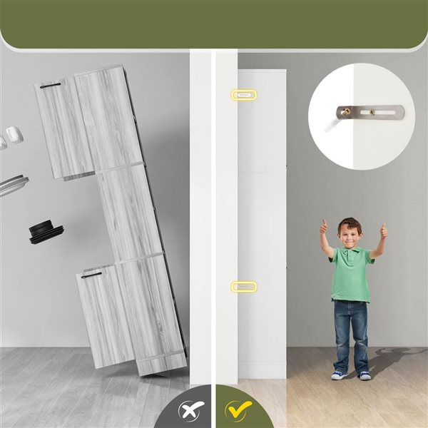 Costway White 75-in Bathroom Storage Cabinet with 4 Doors and 2 Open Compartments Freestanding