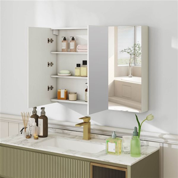 Costway 36-in Wide Wall Mount Bathroom Medicine Cabinet - White
