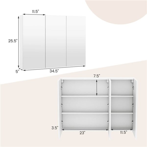 Costway 36-in Wide Wall Mount Bathroom Medicine Cabinet - White
