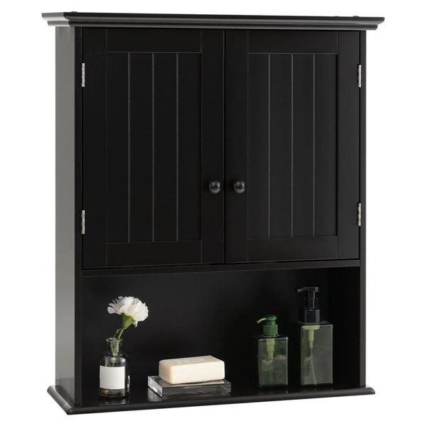 Costway Wall Mount Bathroom/Kitchen/Laundry Room Cabinet w/ Black Knobs - Black
