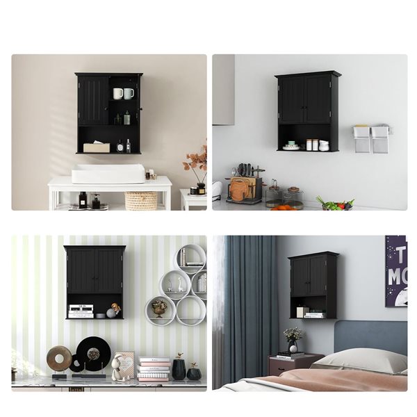 Costway Wall Mount Bathroom/Kitchen/Laundry Room Cabinet w/ Black Knobs - Black