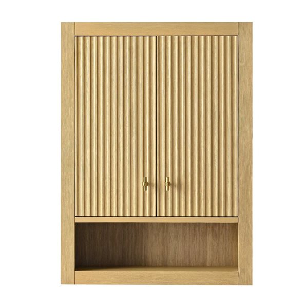 Vanity Art 24-in Medicine Cabinet - Linear Natural Oak w/ Golden Brushed Handles
