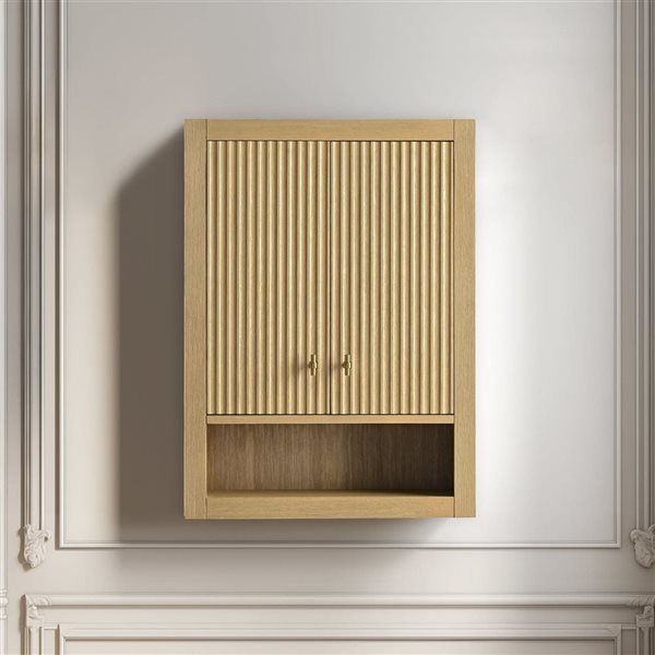 Vanity Art 24-in Medicine Cabinet - Linear Natural Oak w/ Golden Brushed Handles