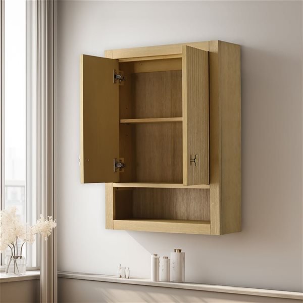 Vanity Art 24-in Medicine Cabinet - Linear Natural Oak w/ Golden Brushed Handles