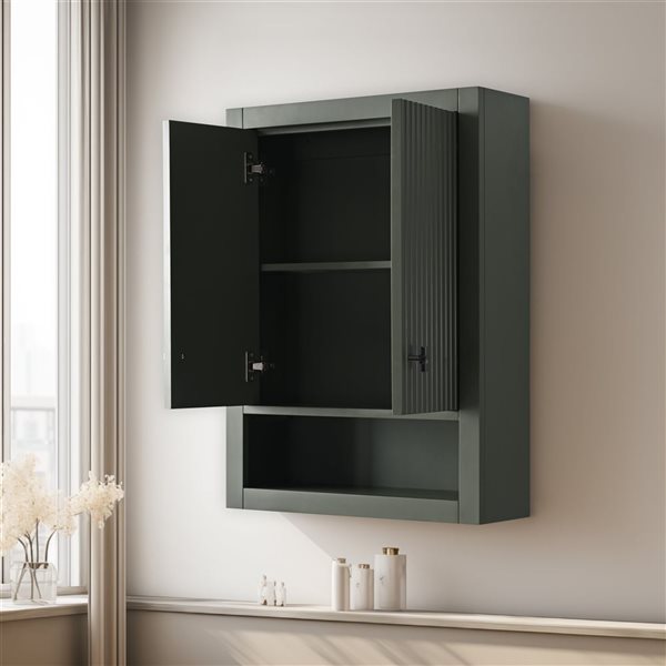 Vanity Art 24-in Medicine Cabinet - Linear Vintage Green w/ Matte Black Handles