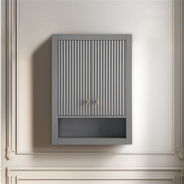 Vanity Art 24-in Medicine Cabinet - Linear Grey w/ Brushed Gold Handles