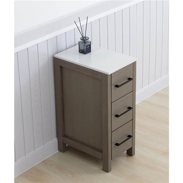 Vanity Art 12-in W x 18.5-in D x 29-in H 3-Drawer Bathroom Cabinet w/ Engineered Marble Top - Driftwood Grey