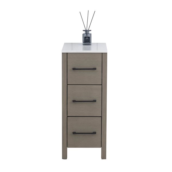 Vanity Art 12-in W x 18.5-in D x 29-in H 3-Drawer Bathroom Cabinet w/ Engineered Marble Top - Driftwood Grey
