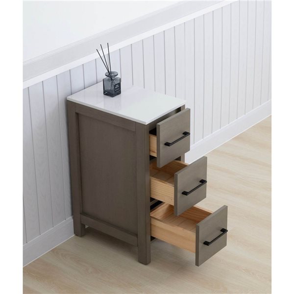 Vanity Art 12-in W x 18.5-in D x 29-in H 3-Drawer Bathroom Cabinet w/ Engineered Marble Top - Driftwood Grey