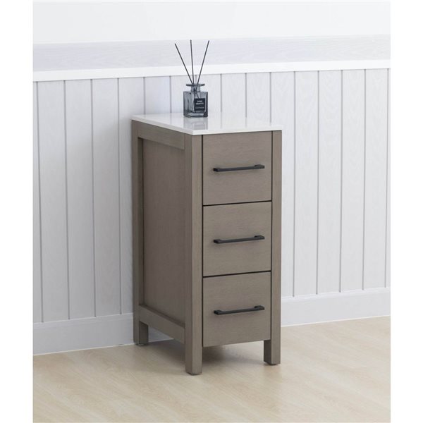 Vanity Art 12-in W x 18.5-in D x 29-in H 3-Drawer Bathroom Cabinet w/ Engineered Marble Top - Driftwood Grey
