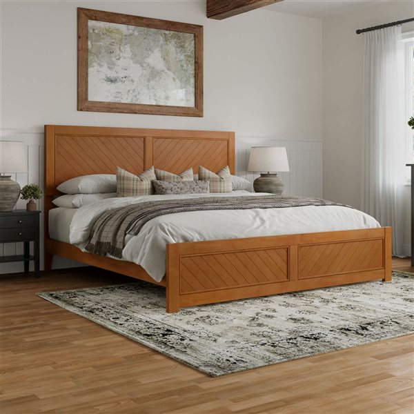 AFI Berkshire King Solid Wood Low Profile Platform Bed with Matching Footboard - Light Toffee