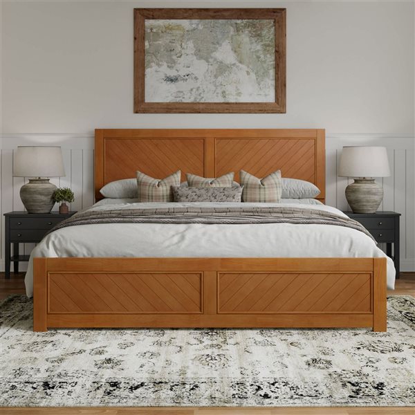AFI Berkshire King Solid Wood Low Profile Platform Bed with Matching Footboard - Light Toffee